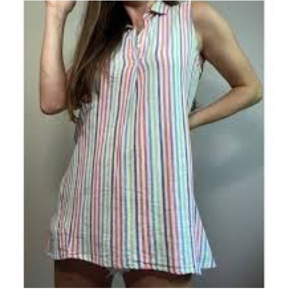 FOR CYNTHIA COLLARED MULTI COLORED STRIPE SLEEVELESS TUNIC - Picture 2 of 5